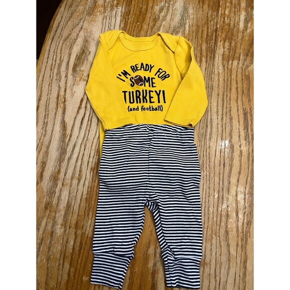 Baby Boy Football / Thanksgiving Outfit & Lovey Size 3 Months - Picture 2 of 6